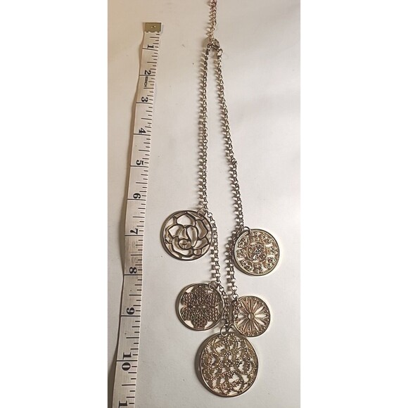 5 Gold Toned  Floral Discs Designs Necklace 20" Charms Chain Shiny Adjustable - Picture 4 of 5